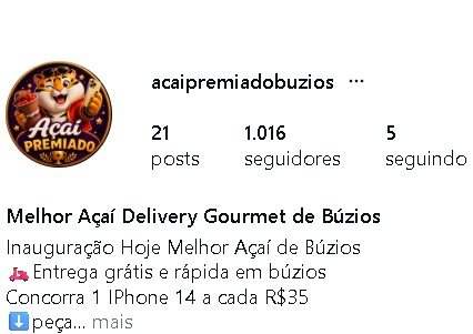 Print real do perfil Açaí Premiado de Búzios durante o crescimento de seguidores